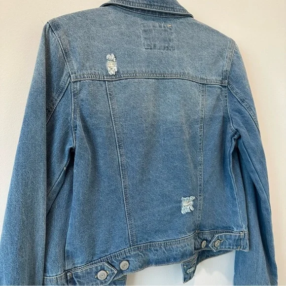 Wax Jean Vintage Denim Jacket Mid Blue Wash Distressed Casual Layers Medium VTG - Picture 12 of 12
